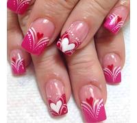 Valentine's Day Press On Nails Diseños De Corazón Coloridos Corazón Brillante Romance Falso Cuadrado Para Mujeres 24 Piezas Uñas Brillantes