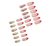 Valentine's Day Press On Nails Netas Acrílico Almendras Cubiertas Completas Uñas Falsas Brillantes Consejos Franceses Uñas Decoración Arte 24pc Accesorios Uñas