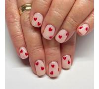 Valentine's Day Press On Upss Cortos Cuadros De Uñas Artificiales Diseños De Corazón Acrílico Falso Brillante Sobre Uñas Falsas Estilo Simple