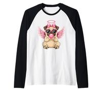 Valentine's Day Pug Cupid with Angel Camiseta Manga Raglan