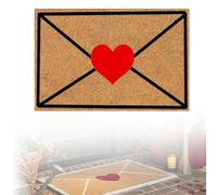 Valentine's Day Red Heart-Shaped Envelope Outdoor Faux Coconut Fiber Doormat, Envelope Heart Artificial Coir Door Mat, Wear-Resistant Linen Floor Mat, for Front Door Decor (Black-m)