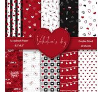 Valentine's Day Scrapbook Paper: 10 Designs Valentine Pattern Craft Paper Pad | 20 Sheet Hearts Love Patterned Paper 8.5 x 8.5 Red White Black Colors ... Stationery and Greeting Cards Making and More