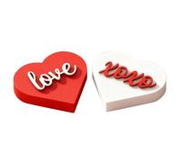 Valentines Day Sign - Heart Shaped Art, Love Table Decor | Red Wooden Romantic Tiered Tray Component, Rustic Standing Holiday Mantel Centerpiece Accessory For Mantel Fireplace Shelf