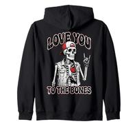 Valentines Day Skeleton Rocker Love You To The Bones Rock On Sudadera con Capucha