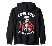 Valentines Day Skeleton Rocker Love You To The Bones Rock On Sudadera con Capucha