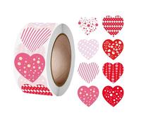 Valentines Day Sticker Roll - Heart Shape Labels, 500 Pieces Decorative Heart Stickers, Self Adhesive Label Roll | Valentine Classroom Reward Sticker for Wedding, Birthday, Home, Workplace Celebration