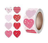 Valentines Day Stickers - 500 Pieces Heart Shape Labels for Festive Decoration | Self Adhesive Paper Roll with Bright Prints, Decorative Seals for Classroom Wedding Party Birthday Home Celebration
