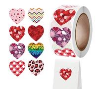 Valentines Day Stickers - 500 Pieces Heart Shape Labels for Festive Decoration | Self Adhesive Paper Roll with Bright Prints, Decorative Seals for Classroom Wedding Party Birthday Home Celebration