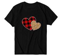 Valentine's Day T-Shirt Damen Romantisch Love Hearts T-Shirt Kurzärmm Rundhals Mode Oberteil leicht weiche Top Lässige Sommer Tshirts Valentinstag Tops Teenager Streetwear, O negro., XL