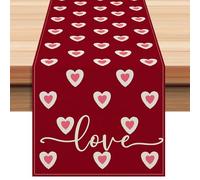 Valentine's Day TableDecoration - Polyester Heart TableRunner , Love Themed Fabric Tablecloth Cover , Dining Coffee Tea Counter Decor | Engagement Party Setup, Romantic Breakfast Table, Holiday