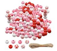 Valentine's Day Wooden Beads, Craft Beads for Jewelry Making, Natural Loose Beads, 0,63 pulgadas Round Beads, Valentine's Day Craft Beads, Wooden Beads with Rope, Craft Beads for, Beads for Jewelry