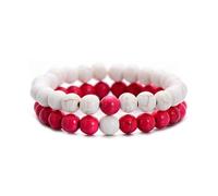 Valentine's DayBayetss Men Women Lava Bracelet Beads Bracelet Bangle Stretch Stone Beads Bracelets Friendship Couples Gifts,Red and white