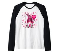 Valentines GNOME Graphic Cute Pink Buffalo Plaid Love Hearts Camiseta Manga Raglan