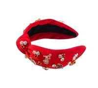 Valentines Headbands - Heart Jeweled Hairband, Rhinestone Knotted Festive Head Accessory Elegant Look | Suitable for Women Holiday Event Dinner Outing Themed Romantic Outfit, 5.12x6.69 inch