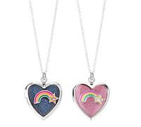 Valentines Heart Locket Pendant Necklace Rainbow Star Heart Locket Pendant