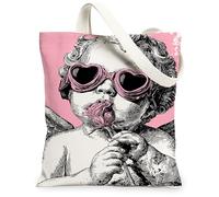 Valentine'S Love - Bolsas de lona reutilizables con patrón floral vintage de amor Dios, bolsas de comestibles, ligeras, lavables, Melocotón, 13x15 Inch