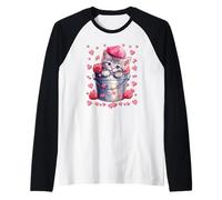 Valentines Love Cats Graphic For Cat Mom Cute Heart Pattern Camiseta Manga Raglan