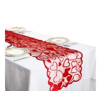 Valentines Runner, Red Lace Love Heart Station, Dining Room Decor System, Romantic Table Structure, Holiday Management Equipment, Party Supply Solution, Sleek Festive Shield For Wedding Banquet