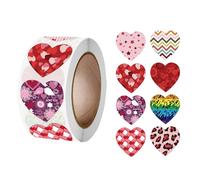 Valentines Stickers - Decorative Label Roll | 500 Pieces Heart Shape Labels, For Valentine's Day Wedding Party Classroom Workplace Birthday Celebration Home
