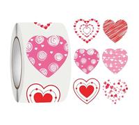 Valentines Stickers - Heart Shape Seals | 500 Piece Decorative Roll With Self Adhesive Function, 2.5cm Coated Paper Sticker For Wedding Celebration Classroom Birthday Party Home Valentines Day