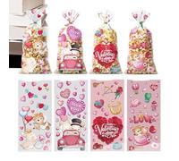 Valentines Treat Bags - Cellophane Heart Party Supplies Cookie Biscuits Chocolate Prizes | Clear Gift Packaging with Tie Closures, Small Goodie Bags for Wedding Bakery Home Men Women Celebrations