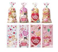 Valentines Treat Bags, Cellophane Heart Party Supplies, Small Cookie and Goodie Bags for Chocolate, Biscuits, Prizes, Bakery, Holiday, Wedding, Birthday, Home Use