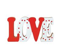 Valentines Wooden Block Sign - Romantic Red Table Sign For Home Decor | Wood With Love Words Design, Tabletop Ornament For Desktop, Windowsill, Cabinet, Shelf, Rustic Decoration