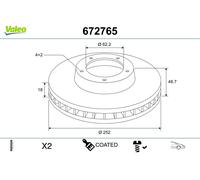 VALEO 2X Disco De Freno Ventilado Eje Delantero Para Hyundai I10 BA IA I10 Sedán