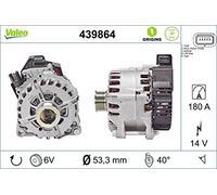 VALEO-439864-Alternador- Intensidad de carga del alternador: 210 Amp - Estrías: 6 estrías - Polea de correa: 53,3 mm - Tensión: 14 V - Sentido de rotación: CLOCKWISE