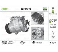 VALEO Compresor, aire acondicionado para VOLKSWAGEN: Polo, Golf, Lupo, Fox, Bora & SKODA: Roomster, Fabia, Rapid & SEAT: Cordoba, Ibiza (Ref: 699383)