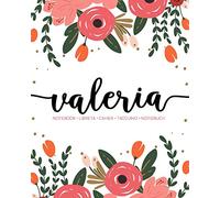 Valeria: Notebook | Libreta | Cahier | Taccuino | Notizbuch: 110 pages paginas seiten pagine: Modern Florals First Name Notebook in Coral, Pink & Orange on White ACH554c