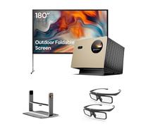 Valerion Paquete de cine al aire libre - Incluye proyector Valerion VisionMaster Pro 4k + lienzo portátil de 180 pulgadas para exteriores con soporte + soporte de escritorio + gafas 3D