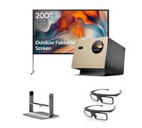 Valerion Paquete de cine al aire libre: incluye proyector Valerion VisionMaster Pro 4K + pantalla portátil de 200 pulgadas para exteriores con soporte + soporte de cardán de escritorio + gafas 3D