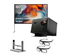 Valerion Paquete de cine al aire libre: incluye proyector Valerion VisionMaster Pro2 4K + pantalla portátil para exteriores de 180 pulgadas con soporte + soporte de cardán de escritorio + gafas 3D