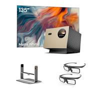 Valerion Paquete de cine en casa: incluye proyector Valerion Pro 4K de 2500 lúmenes ISO + pantalla blanca mate de 135 pulgadas + soporte de cardán de escritorio + gafas 3D