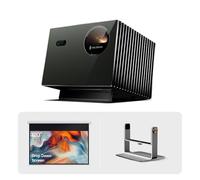 Valerion VisionMaster Pro2 - Proyector láser triple 4K con pantalla de proyección motorizada recargable impermeable de 120" y soporte de cardán de escritorio, configuración premium de cine en casa