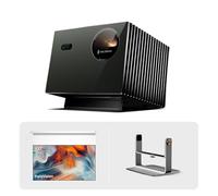 Valerion VisionMaster Pro2 - Proyector láser triple 4K con pantalla motorizada antimanchas de 120" y soporte para cardán de escritorio, configuración premium de cine en casa