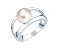Valero Pearls Anillo de perlas para Mujer Plata de ley 925 | Tamaño de las perlas 8-9 mm, forma de botón, blanco, plata de ley 925, anillo de plata, con perla auténtica