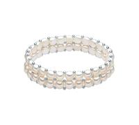 Valero Pearls Pulsera doble fila para Mujer perlas blancas botón 6-7 mm | plata de ley 925, flexible sin cierre, perlas cultivadas de agua dulce, perlas auténticas, regalo para mujer