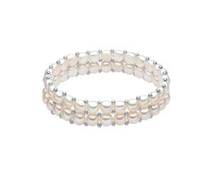 Valero Pearls Pulsera doble fila para Mujer perlas blancas botón 6-7 mm | plata de ley 925, flexible sin cierre, perlas cultivadas de agua dulce, perlas auténticas, regalo para mujer