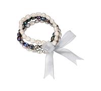 Valero Pearls Set de 3 pulseras para mujer | pulsera de perlas, perla cultivada de agua dulce, ca. 7,0 - 8,0 mm, blanco, barroca, flexible, sin cierre, organza