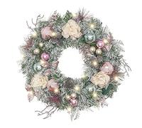 Valery Madelyn 18 Inch/46cm Corona de Navidad para la Puerta de Entrada con Sueño Brillante, Corona de Rosas y Oro con Luces LED Función de Temporizador Decoración para Fiestas de Navidad