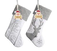 Valery Madelyn 2pcs Medias de Navidad, 46cm Calcetines de Navidad de Arbol de Navidad y Reno Blanco Plate, Adornos de Navidad Tela con Tarjeta de Nombre, Decoración de Regalo Navidad