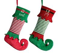Valery Madelyn 2pcs Medias de Navidad, 46cm Calcetines de Navidad de Elfo Rojo Verde, Adornos de Navidad Tela con Tarjeta de Nombre y Campanas, Decoración de Regalo Navidad (Encantador)