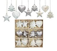Valery Madelyn Adornos del árbol de Navidad de Metal, 24Pcs Decoración de Navidad de Blanco y Plate, Colgantes Diseño Hueco Tallado (Invierno Espumoso)