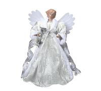 Valery Madelyn Ángel de Adornos Copa del Árbol de Navidad Blanco Plate, 30cm Topper de Tela Plata con 10 Luces LED Cálidas, Decoraciones Funciona con Batería No Incluida