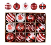 Valery Madelyn Bolas de Navidad, 12 Piezas 8cm Árbol de Navidad Bolas de Plástico Decoración de Navidad con Percha Paquete de Regalo Decoraciones del Árbol de Navidad Tema Rojo Blanco