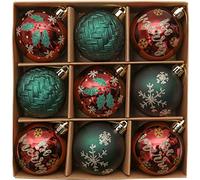Valery Madelyn Bolas de Navidad Rojo Verde y Dorado, Adornos de Bolas Plásticas Infrangibles, con Caja de Papel Kraft, para la Decoración del Árbol de Navidad (Juego de 9, 6cm)