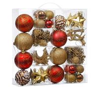 Valery Madelyn Christmas Ornaments Set, 70ct Red and Brown Shatterproof Christmas Tree Decorations, Woodland Hanging Ball Ornaments Bulk for Xmas Holiday Decor