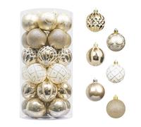 Valery Madelyn Elegante Blanco y Dorado, Adornos de Bolas Plásticas Infrangibles de Navidad, Shatterproof Christmas Baubles, para la Decoración del Árbol de Navidad (Juego de 30, 6cm)